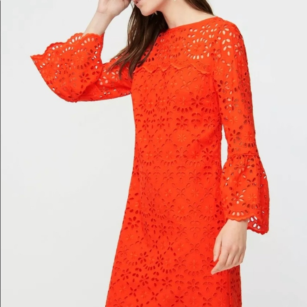 J. Crew Bell-Sleeve Dress in Embroidered Eyelet